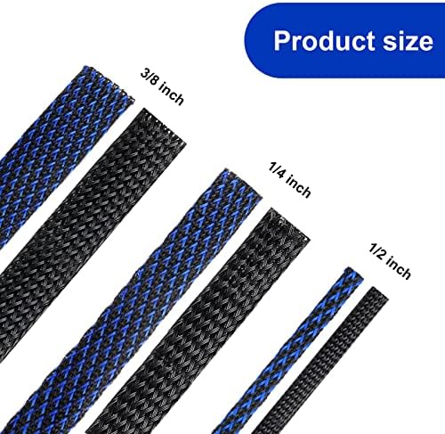 Xuniea 96ft Wire Loom Braided Cable 1/2, 1/4, 3/8 Inch,Black and Blue - Image 2