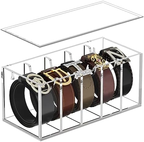 FEMELI Acrylic Belt Organizers for Closet 5-Slots Belt box with Dust Cover by FEMELI