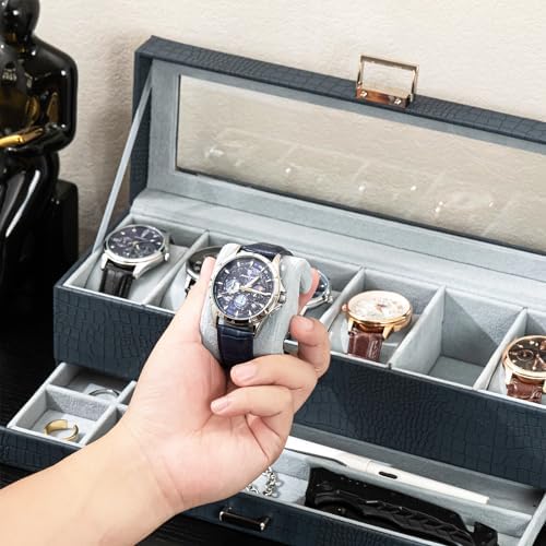 ProCase Watch Box, 6 Slot Watch Display Case with Drawer -CrocCobaltBlue - Image 6