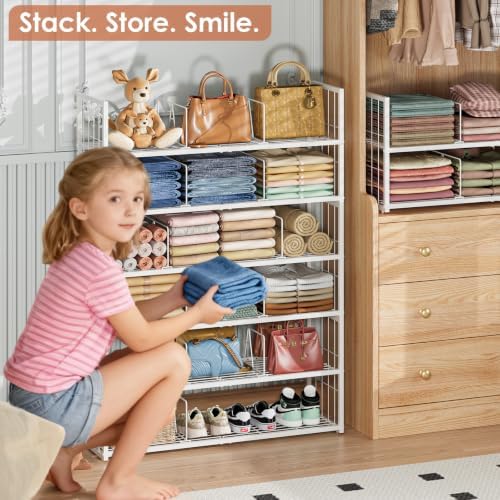 Hongtamoya Stackable Closet Storage Shelf with Adjustable Divider - Image 2