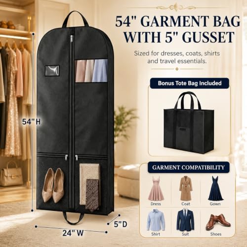 Suit Garment Bag for Men, 54-Inch Travel Cover with Rear Zip Storage - Image 2