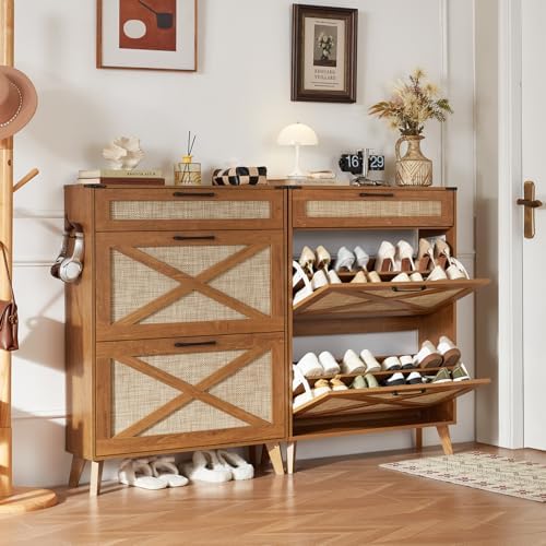 LEYAOYAO Rattan Shoe Cabinet Storage for Entryway with 2 Flip Drawers - Image 5