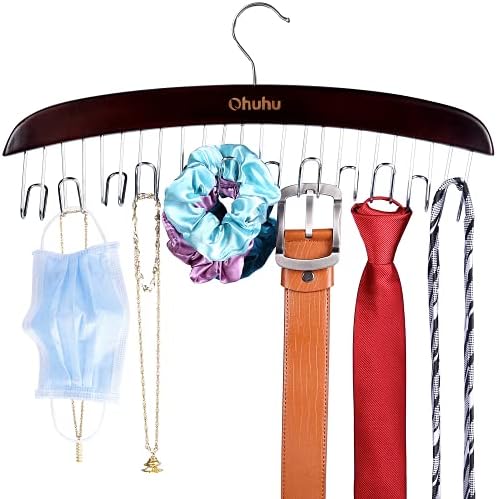 Ohuhu Belt Hanger 12 Hooks Wooden 360° Rotating Closet Organizer - Image 6