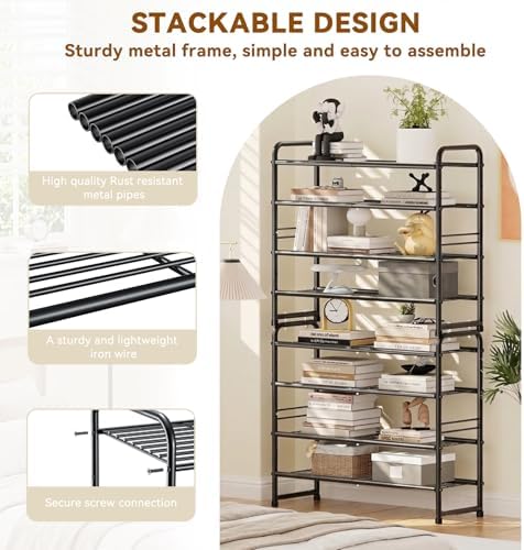 Heavy Duty Metal Shoe Rack Stainless Steel Shoe Organizer Shelf, Black - Image 7