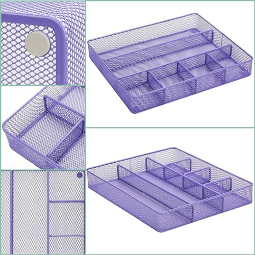 Annova Desk Top Organizer Tray for Office Organization - Metal Mesh - Storage Tray with Dividers for Pens, Desktop Accessories, Bathroom, Kitchen, Makeup and Office Supplies (Large, Purple) - Image 5