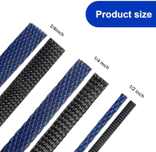 Xuniea 96ft Wire Loom Braided Cable 1/4, 1/2, 3/4 Inch,Black and Blue - Image 2