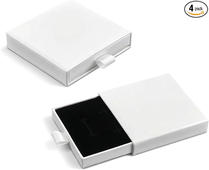 Jewellery Gift Box, 4 Pcs Ring Necklace Box Small Gift Boxes for Bracelets Earrings Necklaces Bracelet Drawer Organizer Square Pendent Storage Case for Birthday DIY Wrapping(White)