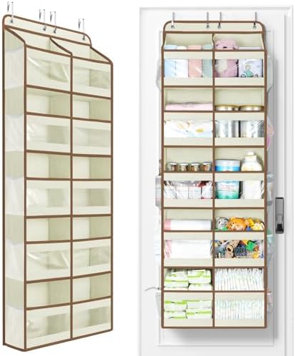 Yecaye 5-Tier Over The Door Organizer Dual-Column, 80lbs Load Over the Door Storage of 10 Compartments, Heavy Duty Extra Large Door Organizer Hanging for Bedroom Dorm Bathroom Pantry, Beige, 1 Pack by Yecaye