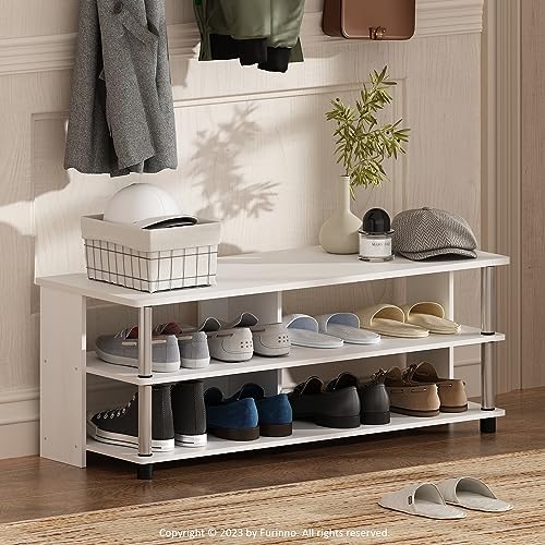 Furinno Turn-N-Tube Shoe Rack, 3-Tier Shoe Organizer, Compact Shoe Storage with Open Shelves and Stainless Steel Tubes, 15.5 x 41.1 x 15.8, for Closet Entryway, Office, Garage, White Oak by Furinno-FitsYourSpaceFitsYourBudget