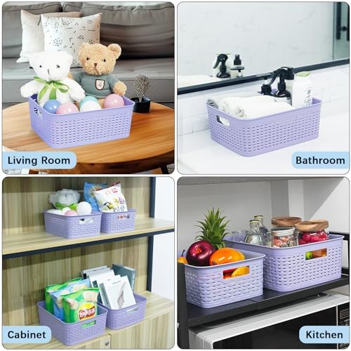 Soddeph Plastic Storage Baskets for Cabinets, Household Pantry Organization with Handle,Organizer Bins for Room,Bathrooms,Under-Sink,Kitchen (Purple, M-3PACK) - Image 6