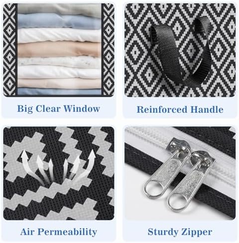 100L 6 Pack Storage Bags, Foldable Clothes Bins with Clear Window, Black - Image 3