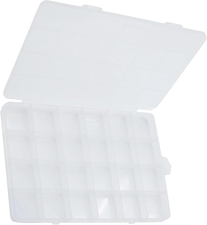 Yansanido 24 Grids Jewelry Organizer, 7.5 In x 5.2 In Fixed Clear Plastic Storage Box Earring Tool Small Items Containers (1)
