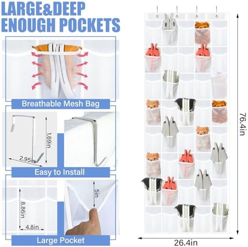 Windyun 2 Pcs 40 Pocket Over the Door Shoe Organizer, White - Image 2