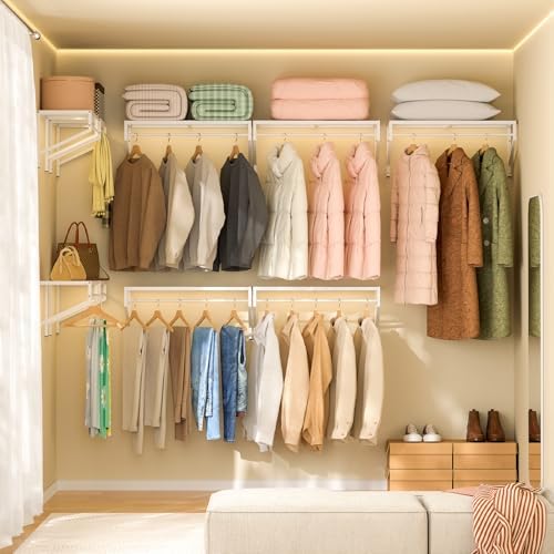 ThreeHio Expandable Closet Shelves Wall Mounted, 2 Pack Closet Shelving with Hanging Rods, Wall Shelving for Walk-in Closet, Hanging Shelves Organizer and Storage for Closet, Laundry - Image 4