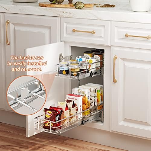 ROOMTEC Individual Pull Out Cabinet Organizer (5½"W x 21½"D), 2 Tier Spice Rack Organizer for Cabinet, Slide Out Drawer Pantry Shelf Organization and Storage for Kitchen Bathroom - Image 5