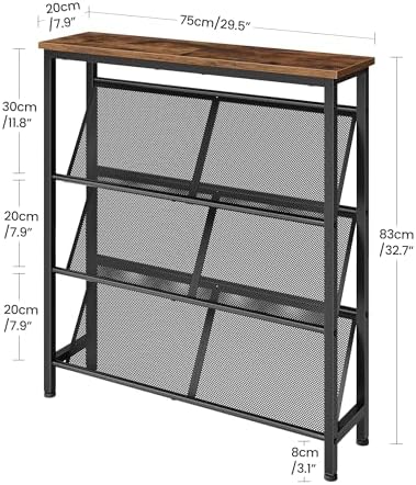 CHOEZON Shoe Rack, 4-Tier Slanted Shoe Storage Shelf, Narrow Shoe Rack for Entryway, Shoe Organizer with Adjustable Feet, Slim Shoe Shelf with Wooden Top and Metal Frame Rustic Brown and Black TXJ75BF - Image 3