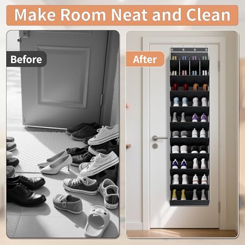 KYEVIS 10-Tier Large Size Over the Door Shoe Organizer, 20 Pairs Hanging Shoe Rack for Closet with Deep Pockets, Space-Saving Storage for Sneakers, Boots Heels (Black) - Image 2