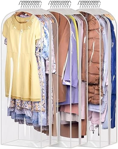 Sleeping Lamb 10" Gussetes Clear Garment Bags for Hanging Clothes Storage 50" Dress Bags for Closet Storage Coat Cover for Suits, Sweater, Jacket(3 Packs) by SLEEPINGLAMB