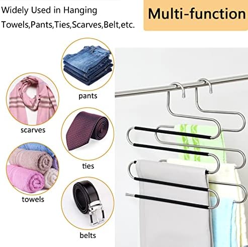 Pants Hangers Space Saving,3 Pack S-Type Non-Slip Stainless Steel Clothes Pants Hangers Closet Organizers and Storage, Closet Organizer Hanger Organizer for Scarf Jeans Trousers Towels Leggings - Image 4