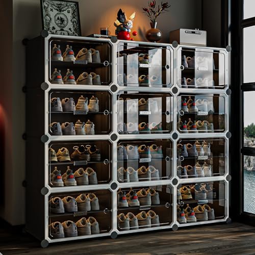 MAGINELS 6-Tier Shoe Rack,Expandable Plastic Shoe Cabinet. Shoe Storage with Door,Entryway, Closets, Hallway, and Bedroom.Accommodates Up to 24 Pairs of Shoes.Grey (3 by 8(48 Pairs)) by MAGINELS