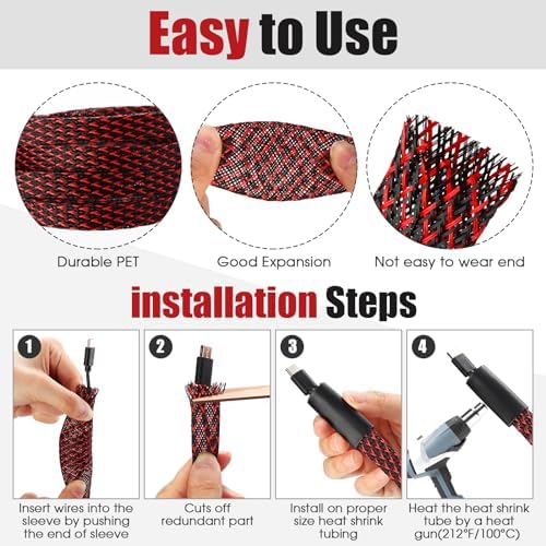 Tatuo 65.6 ft Braided Cable Sleeve Expandable Wire Sheathing(Red, Black) - Image 3