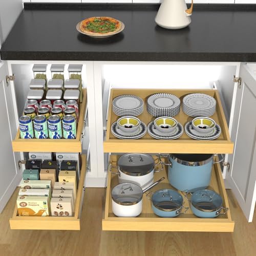 Wooden Pull out Cabinet Organizer 17" W x 21" D x 3.35" H, Heavy Duty Slide Out Drawers Pull-Out Home Organizers for Kitchen Cabinets - Image 5