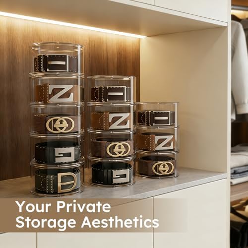 FEMELI Acrylic Belt Storage Organizer For Closet 3-Layer Stackable Belt Box - Image 5