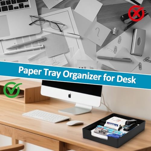 Letter Tray, Desk Organizer Tray, A4 Plastic Paper Tray Organizer for Desk, Stackable Rectangular Inbox Mail File Holder, Drawer Organizer for Desk Accessories Office School Home Supplies (Black) - Image 5