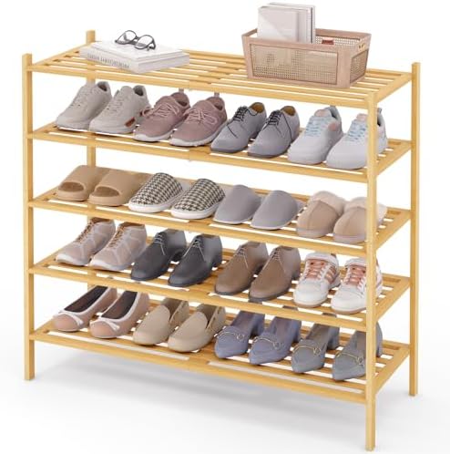 Smiry Bamboo Shoe Rack, 5 Horizontal Slats, 5 Tier - 33.9" Wide, Natural by Smiry