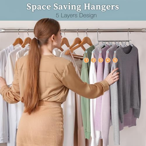 Space Saving Shirt Hanger 5 in 1 Non Slip Coat Hanger Grey 4 Pack - Image 4