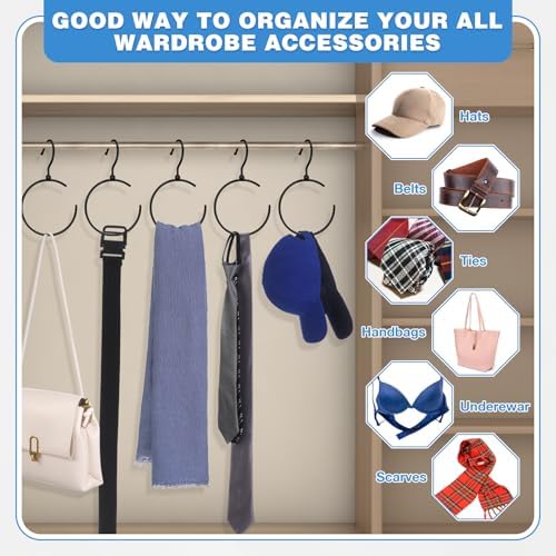 Yaocom 4 Pack Belt Hangers for Closet Rotatable Belt Ring Hook Tie Rack Holders Closet Hanger Organizer for Ties Scarves Baseball Cap Wardrobe Accessory Storage(Black) - Image 4