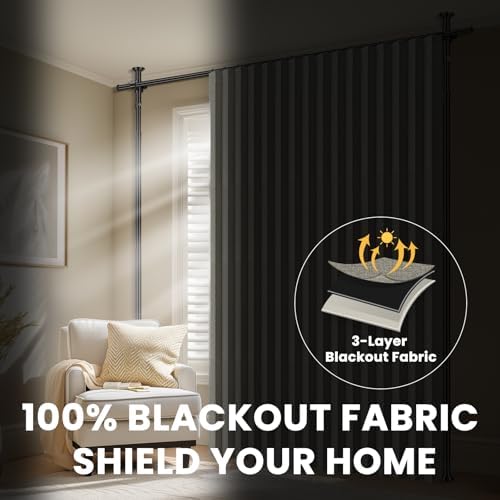 100% Blackout Room Divider Curtains Sets Grey W100 x L96 in 1 Panel No Drill Curtain Rods(H) 43-120×(W) 35-100 in for Studio Apartment Dorm Office - Image 5