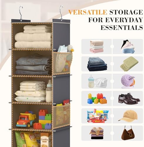 YOUDENOVA Upgraded Extra Wide Hanging Shoe Organizer for Closet, 8-Shelf Storage Organizer with 8 Side Pockets, Hanging Shoe Rack for Hats Clothes Jeans, 2 Packs, Grey - Image 6