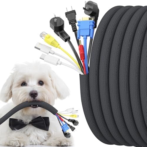 1 inch Cord Protectors from Pets No Chew, 10ft Wire Protector Cord Covers for Pets, Flexible Cable Sleeve Cord Management for TV Computer Wires by Wengus