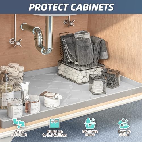 SIKADEER Waterproof Under Sink Mat Silicone 25"x19", Kitchen Cabinet Liner - Image 4