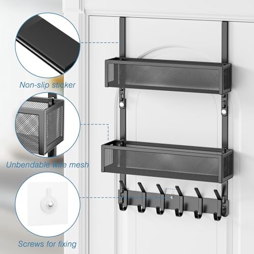 Over the Door Hooks,Door Hanger Organizer Fits Doors 1 3/4" Black - Image 2