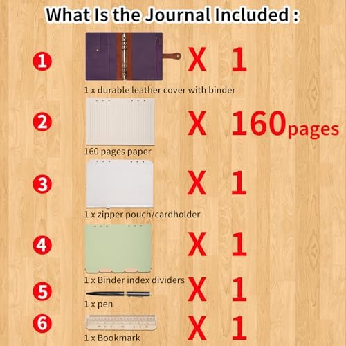Wonderpool A6 Binder Journal Leather Spiral Notebook Refillable College Ruled Paper, Budget Binder Rings Diary Organizer with Pen for Office School Travel Business Planning Writing (Coffee,A6) - Image 6