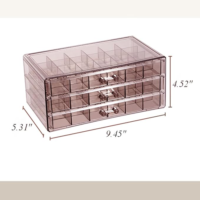 YUFONG Earring Storage Box Organizer 3 Drawers Acrylic Jewelry Storage Box Holder Transparent Jewelry Display Stand with 72 Small Compartments Gift for Women Girls (Clear Purple Brown)
