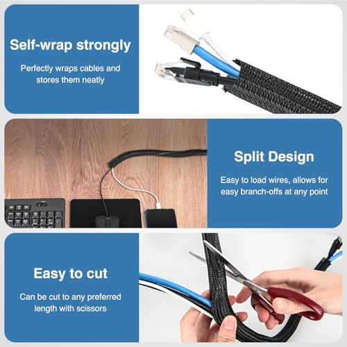 Nilight Cable Sleeve, 10ft-1/2inch Cord Management Sleeves Black Wire Loom - Image 3