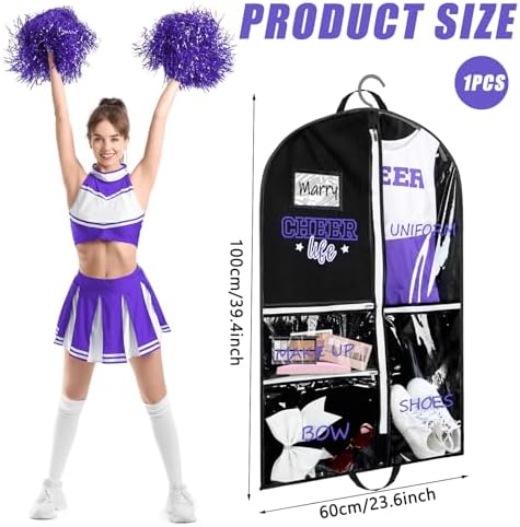Blushtier 40" Cheer Uniform Garment Bag Cheerleading, Black,Purple - Image 2