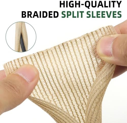 Split Wire Loom Tubing, Cable Protector Sleeve, Braided Cable Management for TV/Computer/Home Theater/Engine Bay, Cord Protectors from Pets No Chew (Wood Color, 1/8"-25ft) - Image 3