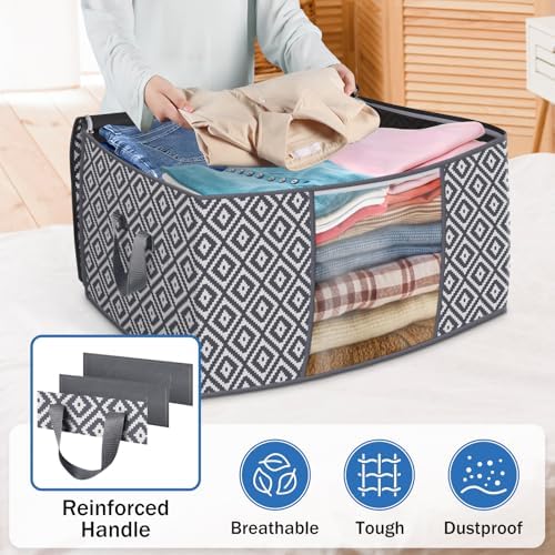 100L 3 Pack Storage Bags, Foldable Clothes Bins with Clear Window, Gray - Image 5