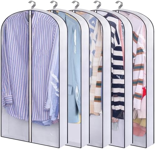 SLEEPING LAMB 40" Clear Garment Bags for Hanging Clothes Storage 4" Gusseted Suit Bags for Closet Storage Coat Cover for Shirts, Sweaters, Jackets (5 Packs) by SLEEPINGLAMB