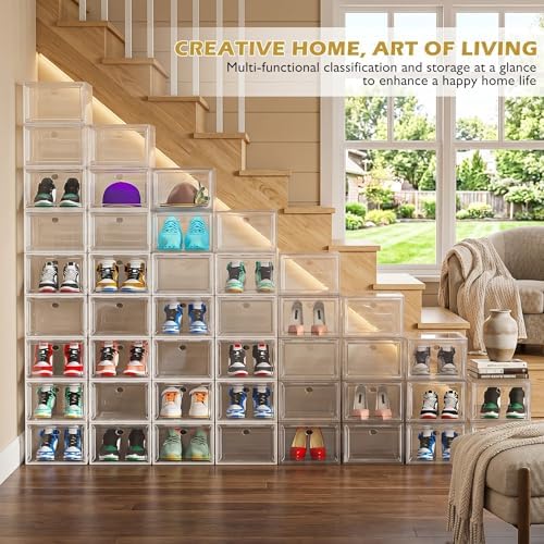 Sturdy Clear Shoe Organizer with Magnetic Door, Stackable Shoe Storage Box - Image 3