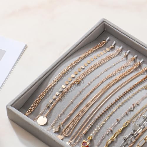 Large Jewelry Organizer for Drawer Insert Velvet Stackable Jewelry Trays for Earring Necklace Bracelet Ring Display (Gray, 20 Hooks) - Image 4