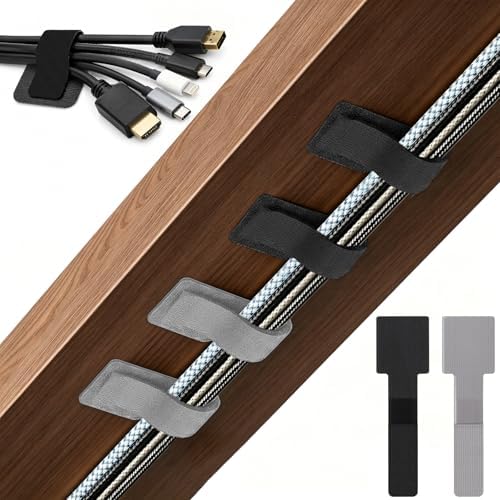 80 PCS Hook and Loop Cable Ties, Self Adhesive Cable Management Straps, Reusable Cord and Wire Organizer Clips for Under Desk, Computer, TV, Gaming Setup, Home Office and Kitchen, Black and Gray by Unknown