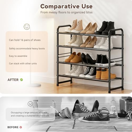 Heavy Duty Metal Shoe Rack Stainless Steel Shoe Organizer Shelf, Black - Image 3