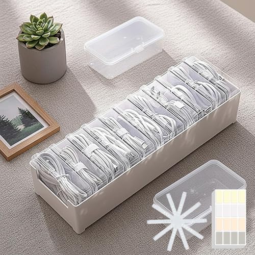 11 Case Cable Storage Box with Cable Straps and Label Stickers, Cord Organizer for Charging Cables, USB Wires, Earphones – Travel Cable Holder for Desk Drawer Organization (11 Cases + 11 Cable Straps) by Unknown