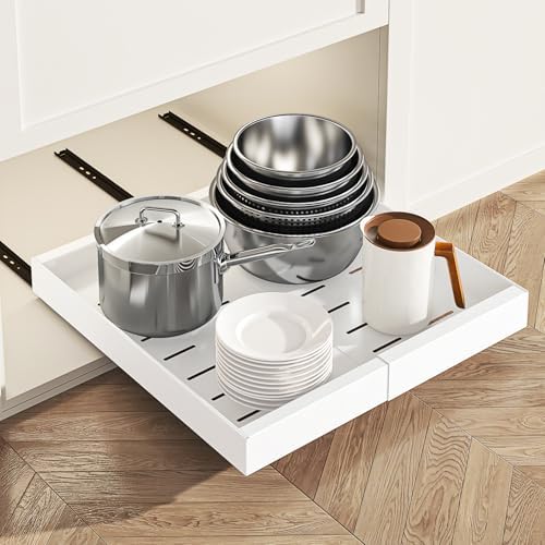 1 Pack Expandable Pull Out Cabinet Organizer,21" Deep,White by LEGUANG