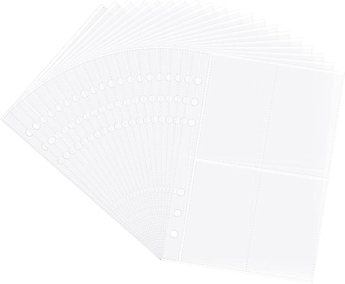Clear Double-Sided Refill Inner Pages for Transparent Jewelry Storage Book 6 Ring Binder, 20 Sheets 160 Pockets